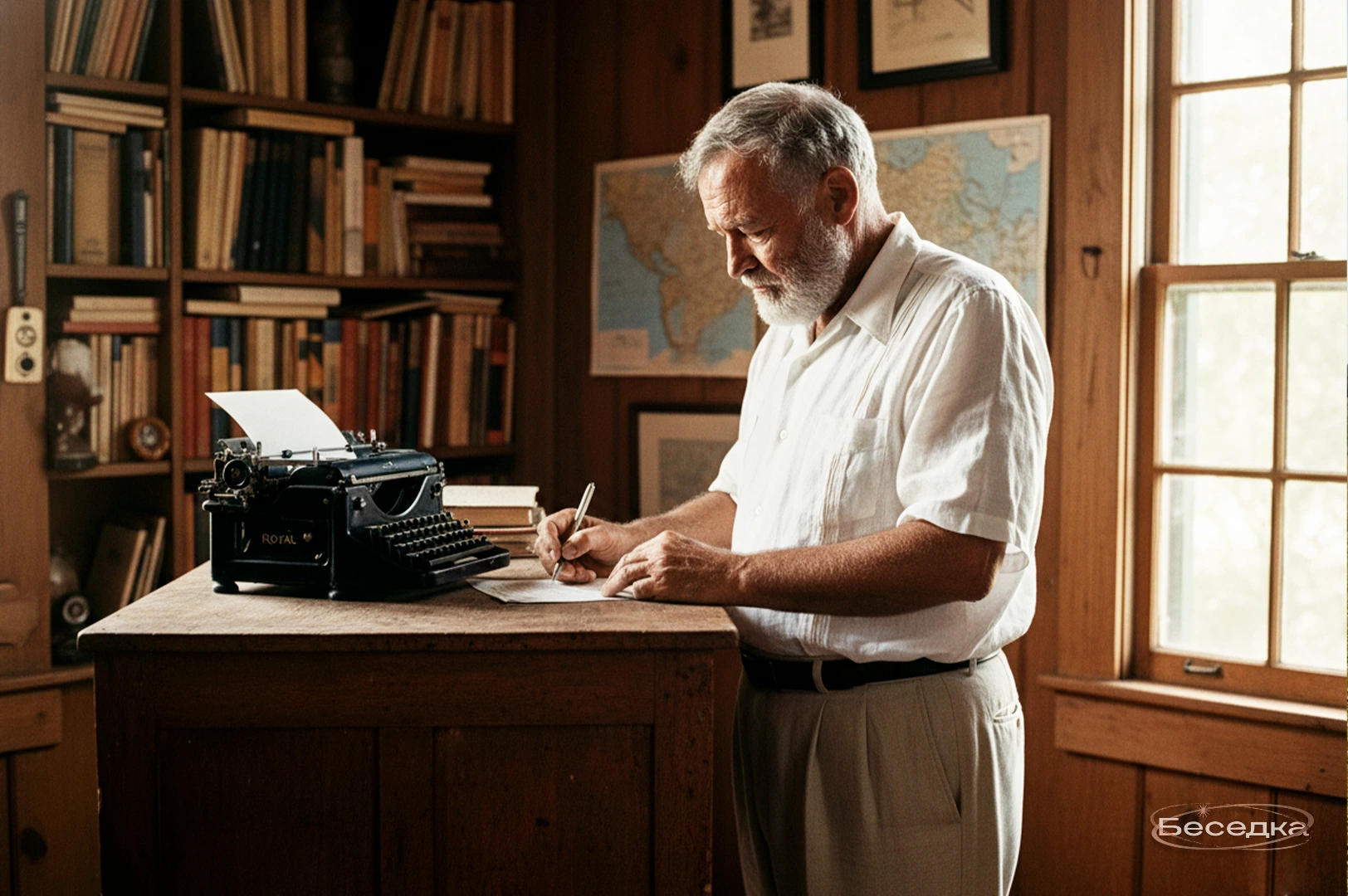 Хемингуэй за работой